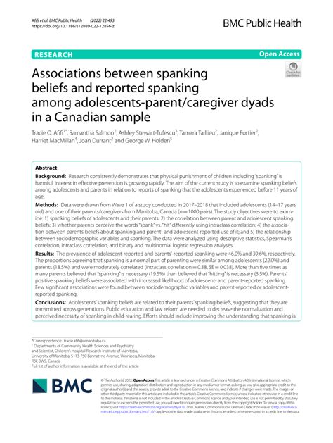 spank teenager|Associations between spanking beliefs and reported spanking .